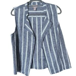 Chico’s 100% Linen Striped Lavish Linen Open Front Vest Medium